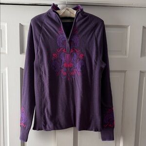 Athleta Quarter-Zip Purple ski sweater with Pink design
